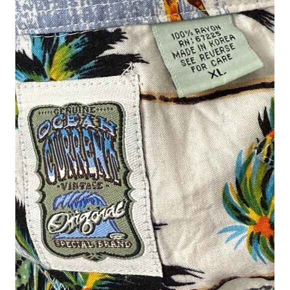 Vintage Hawaiian Shirt Y2K Ocean Current XL Rayon Aloha Wear Beach Island Palms - Picture 4 of 4